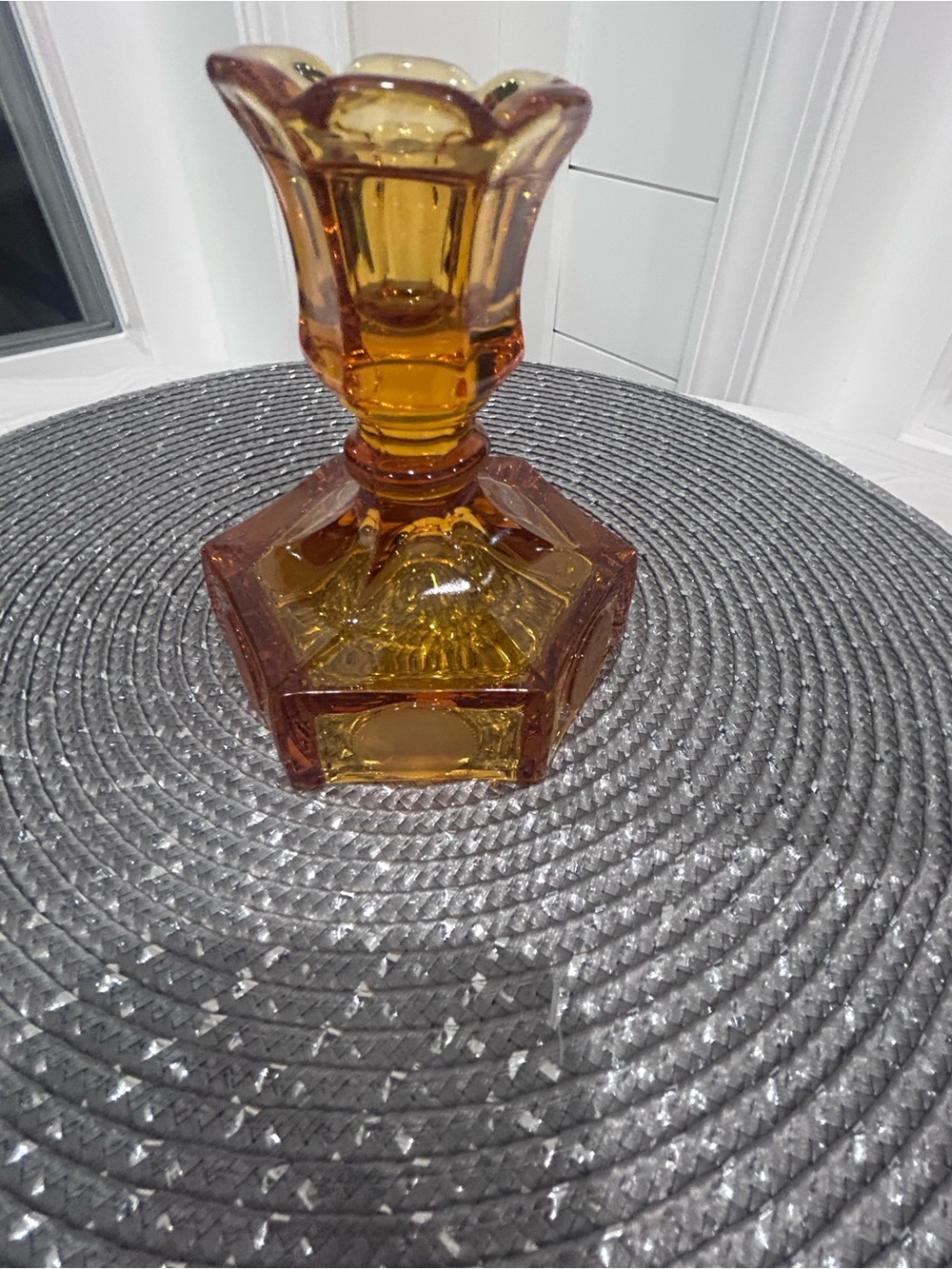 Fostoria Amber Liberty coin pattern Candlestick holder - Picture 5 of 5